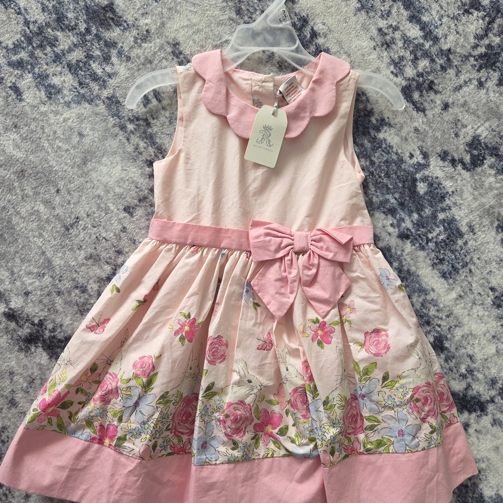 Classic Pink Floral Bow-Trim Sleeveless Party Dress for Girls